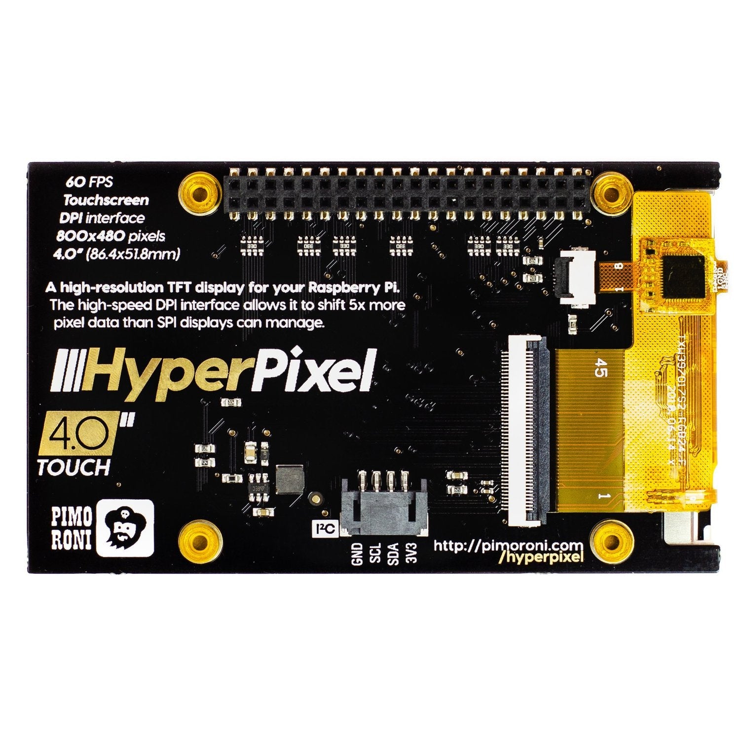 HyperPixel 4.0 High-Resolution TFT Display with Optional Capacitive Multi-Touch for Raspberry Pi