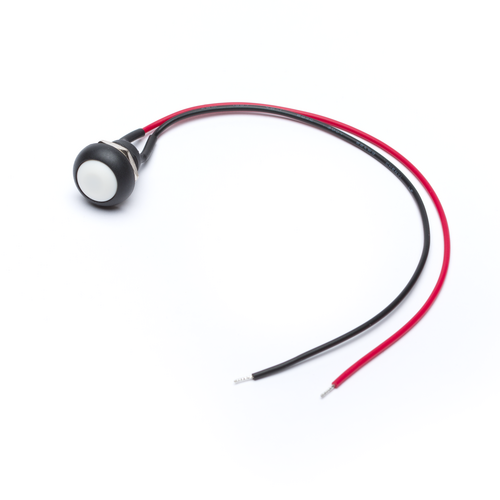 12mm White Momentary Push Button Dome with Connected Red and Black Wires for Easy Setup