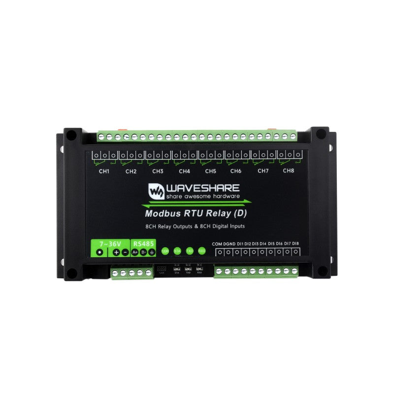 Industrial 8-Channel Modbus RTU Relay Module (D) with Digital Inputs and RS485 Interface