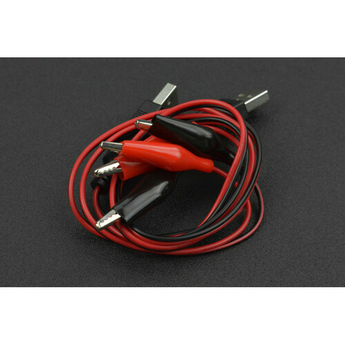 Pack of 2 Double Alligator Clip to USB Male Cables, 50cm Length, 5V/3A