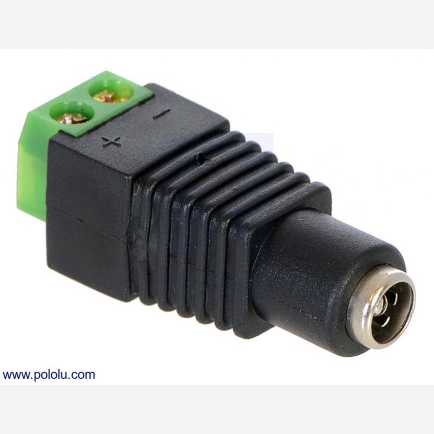 5.5 × 2.1 mm DC Barrel Jack to 5mm-Spaced 2-Pin Terminal Block Adapter