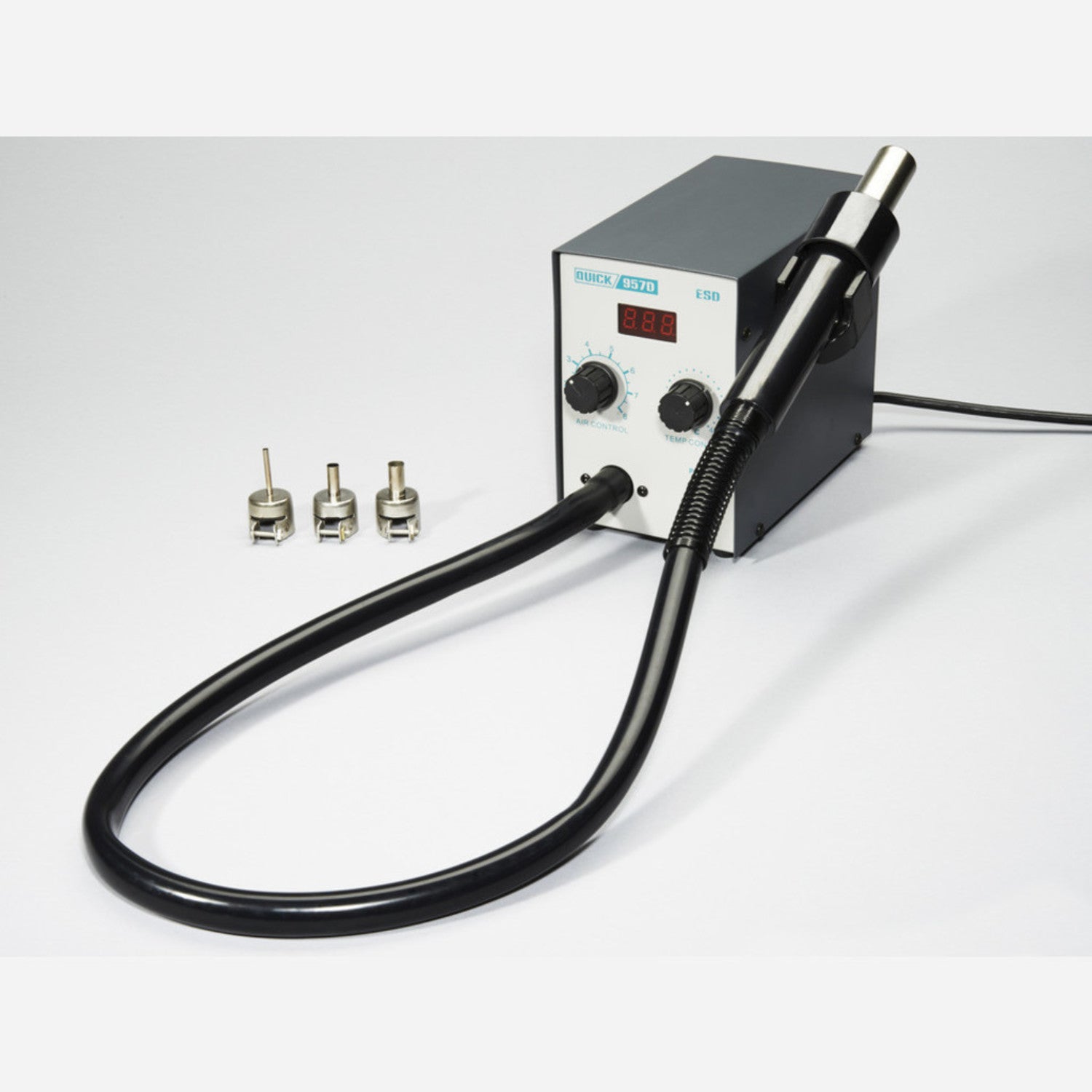 Quick 957D Professional Hot Air Soldering Rework Station with Three Different-Sized Nozzles