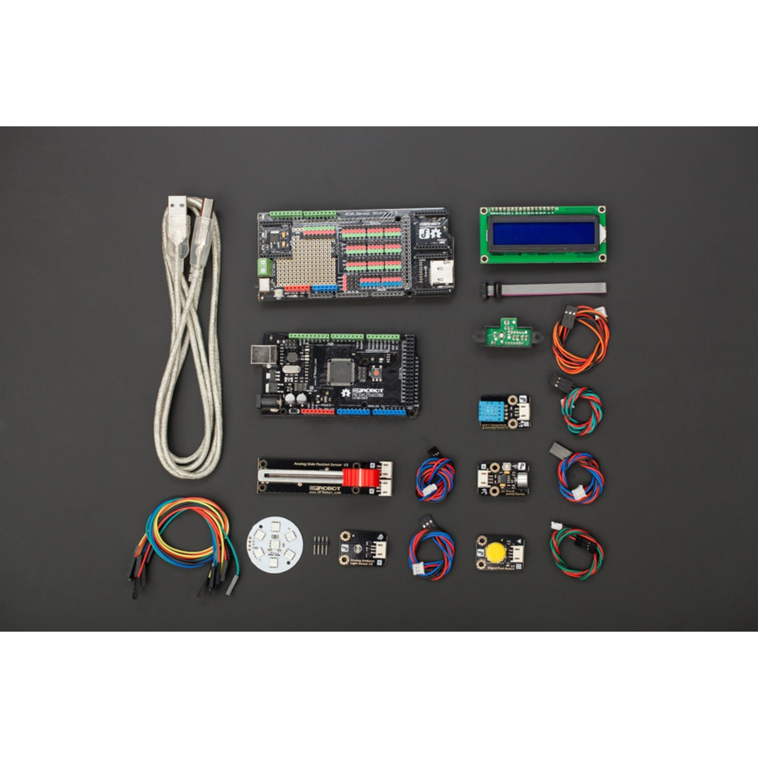 Comprehensive DFRduino Mega Starter Kit with Multiple Sensors