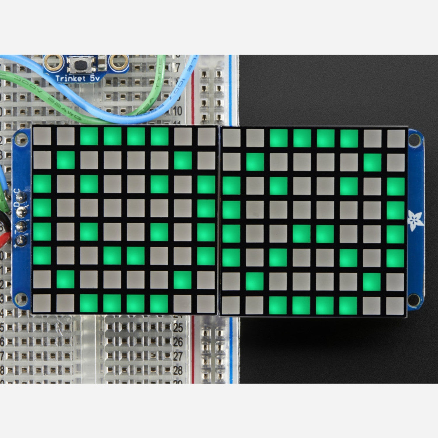 Ultra Bright 1.2" 16x8 LED Matrix with Backpack - Square Green LEDs
