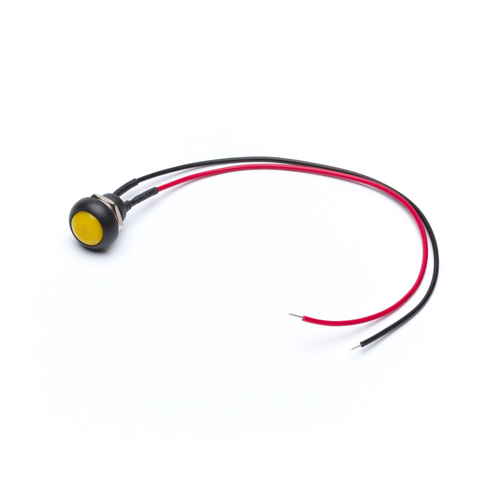 12mm Momentary Push Button with Wires and a Dome Shape in Vibrant Yellow - Electrical Component