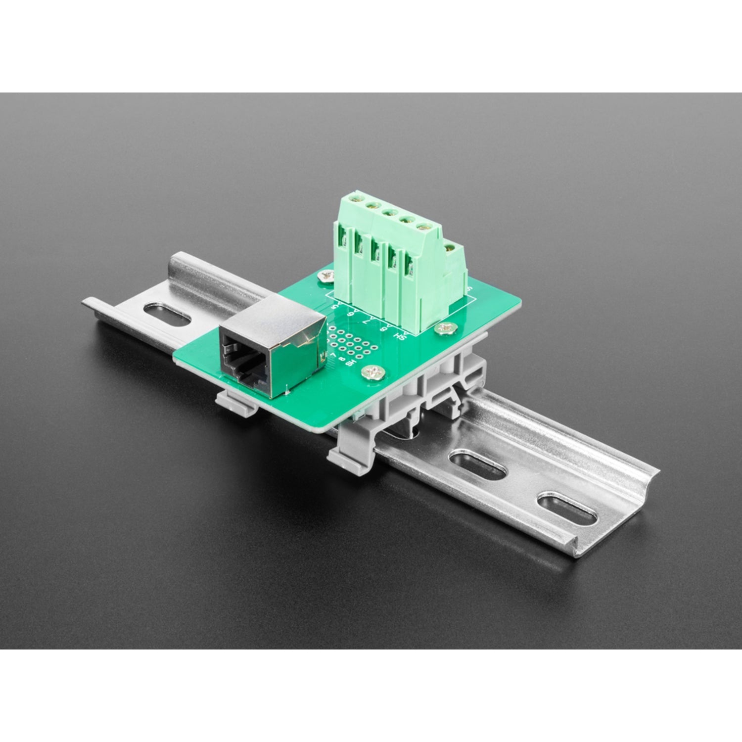 DIN Rail Mountable Right Angle RJ-45 to Terminal Block Adapter for Simplified Wiring