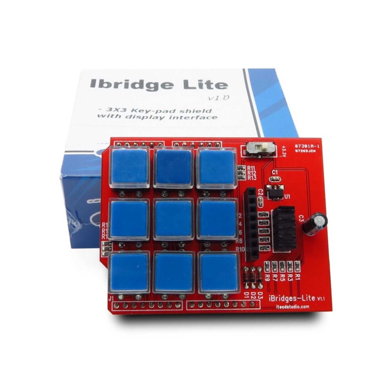 Compact IBridge Lite 3X3 Keypad Shield with 5110 Graphic LCD Interface for Arduino