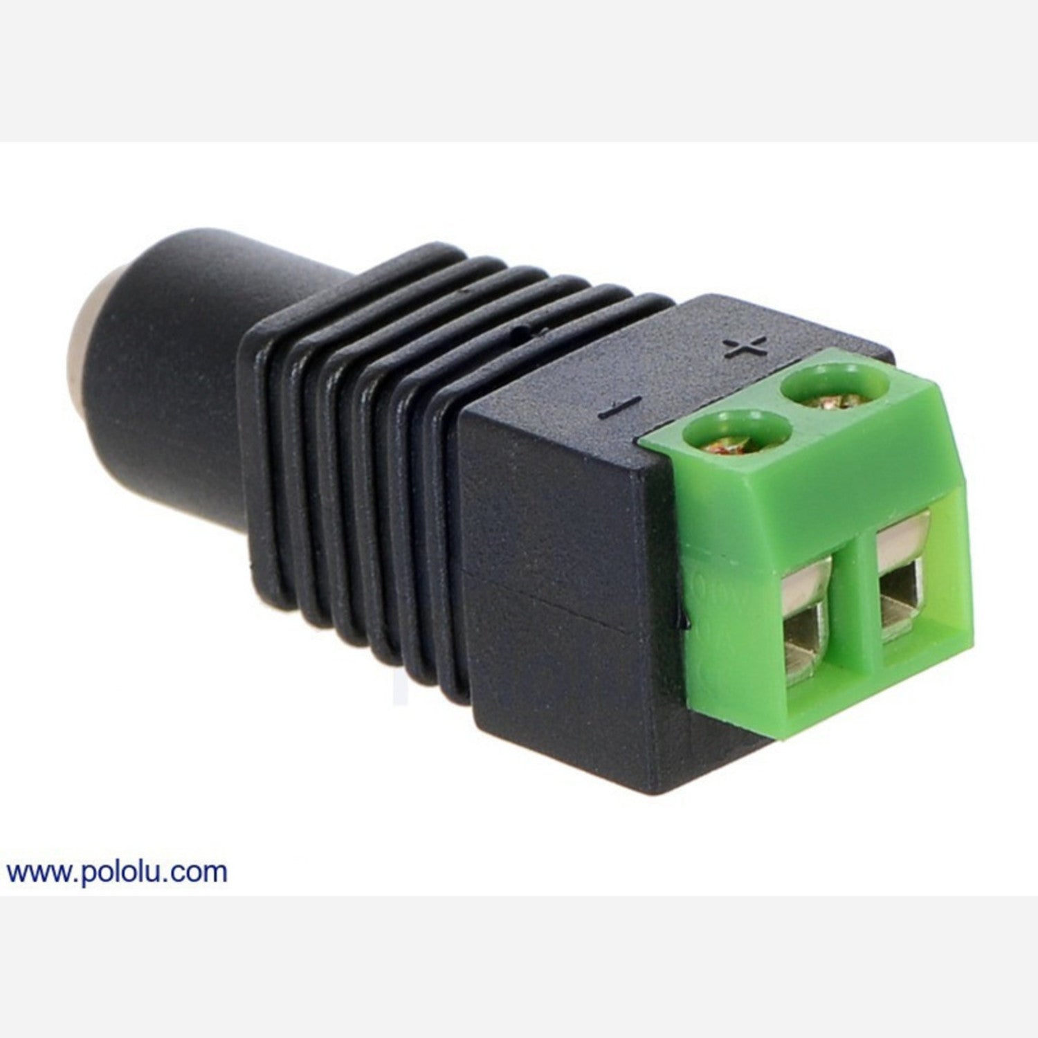 5.5 × 2.1 mm DC Barrel Jack to 5mm-Spaced 2-Pin Terminal Block Adapter