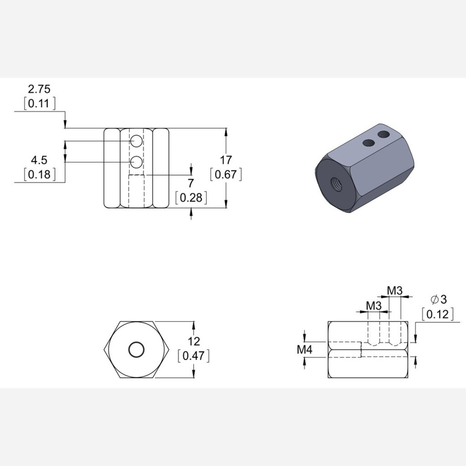 2-Pack of 12mm Hexagonal Wheel Adapters Specifically Designed for 3mm Shafts in Hobby RC Applications