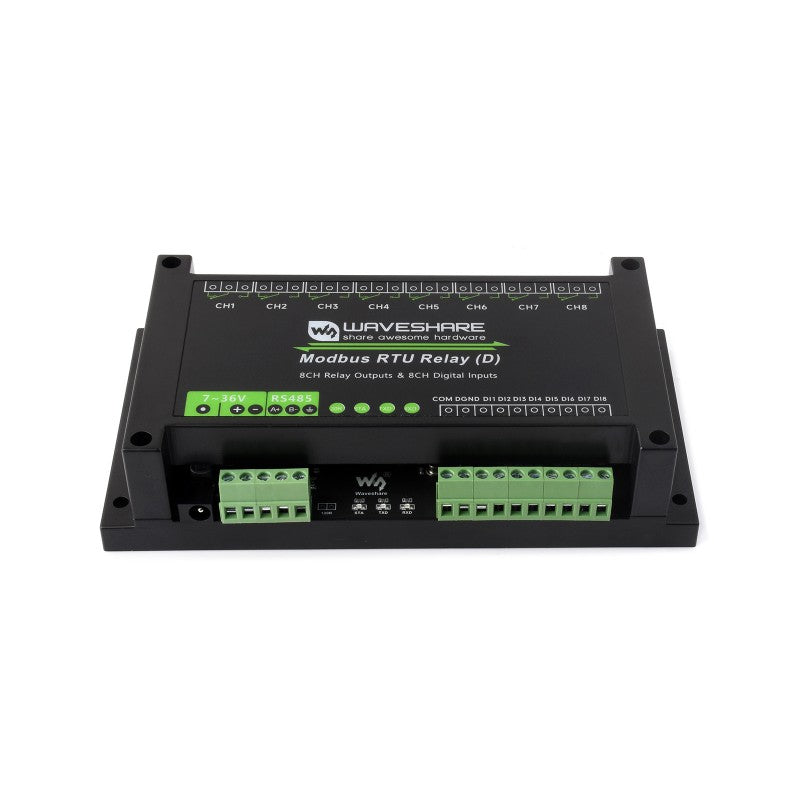 Industrial 8-Channel Modbus RTU Relay Module (D) with Digital Inputs and RS485 Interface