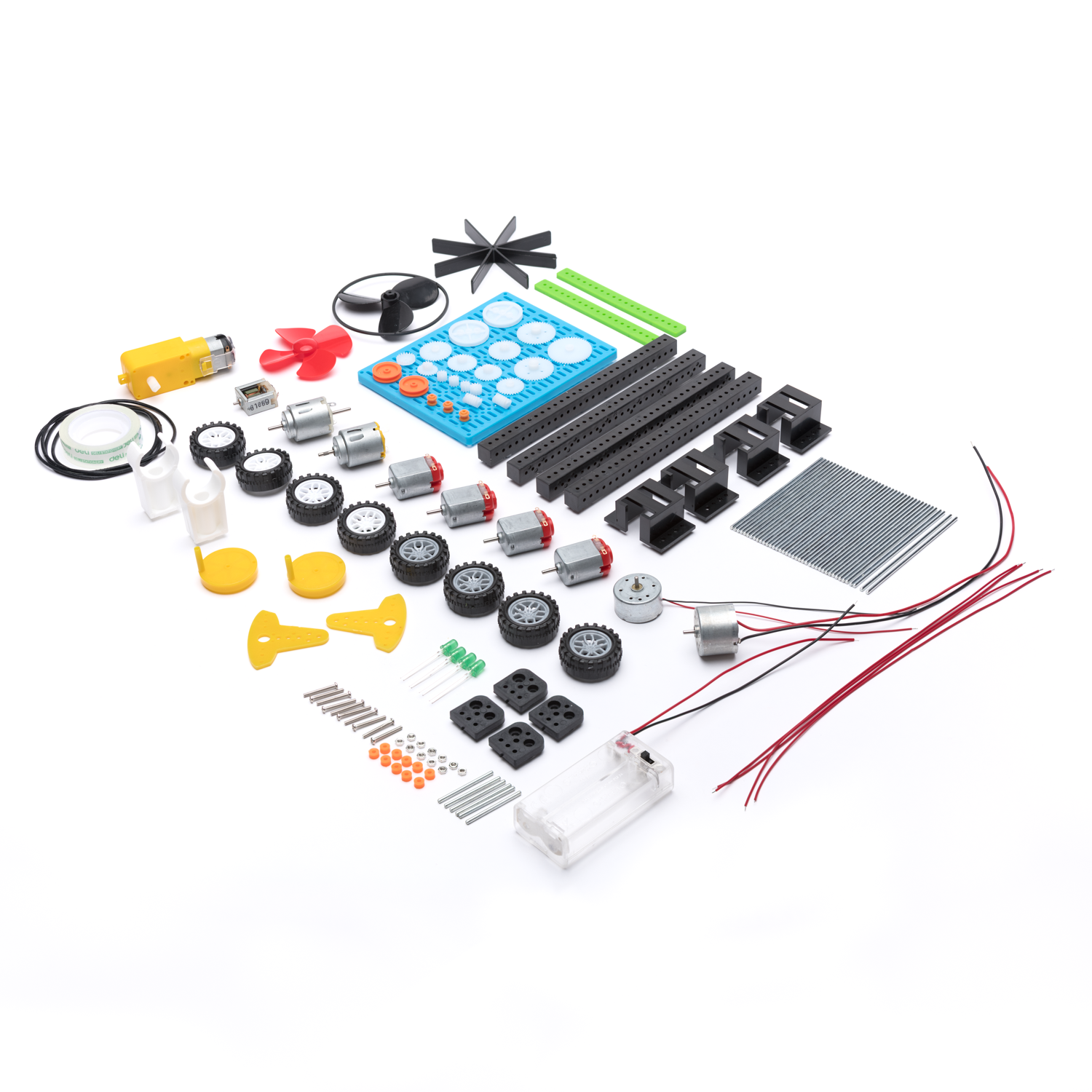 122 - Piece DIY Set of Wheels, Electric Motors and Gears for Prototyping