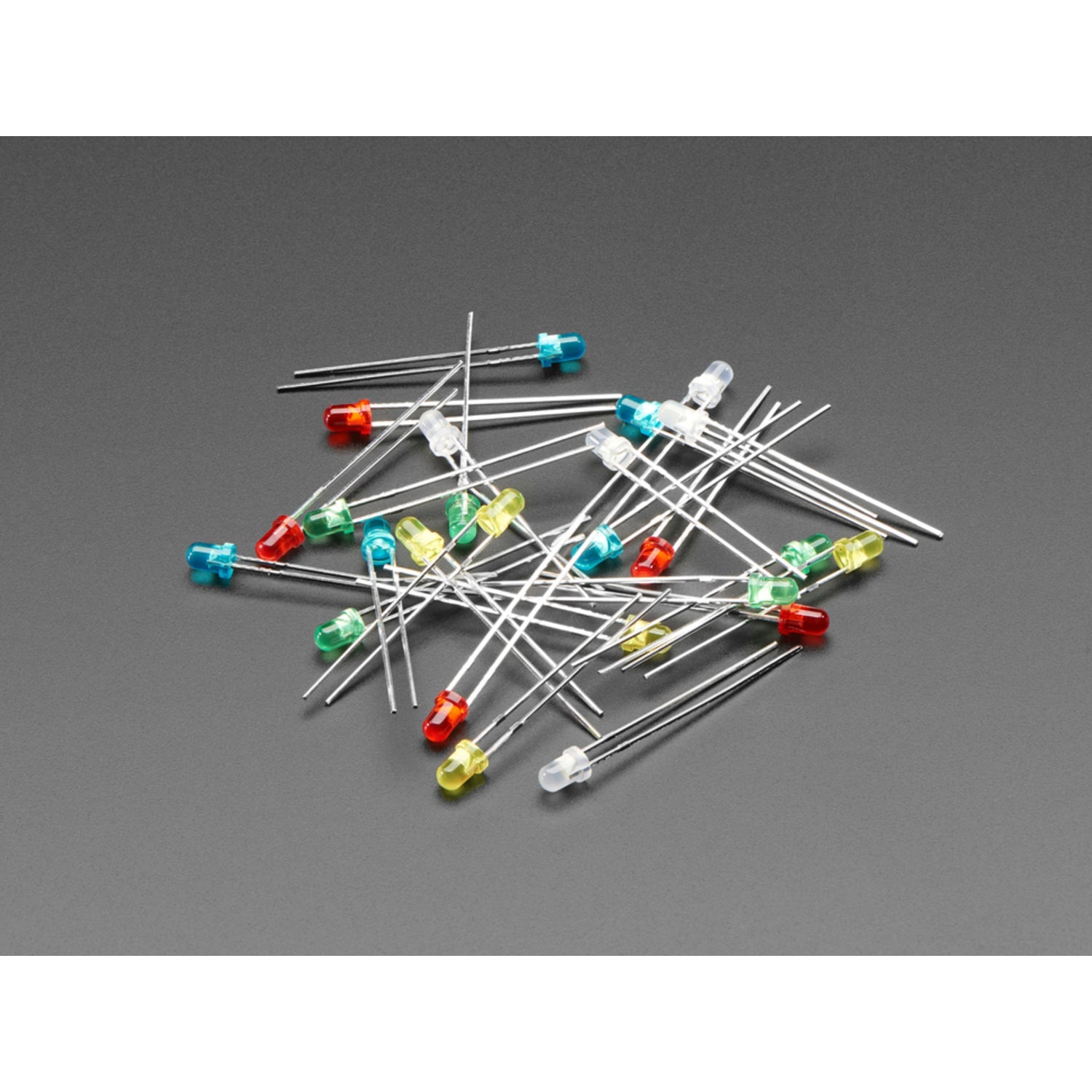 25-Piece Pack of 3mm Diffused LEDs with 5 LEDs in Each of 5 Distinct Colors for Electronics Projects