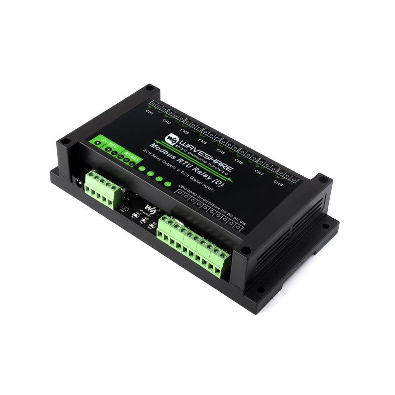 Industrial 8-Channel Modbus RTU Relay Module (D) with Digital Inputs and RS485 Interface