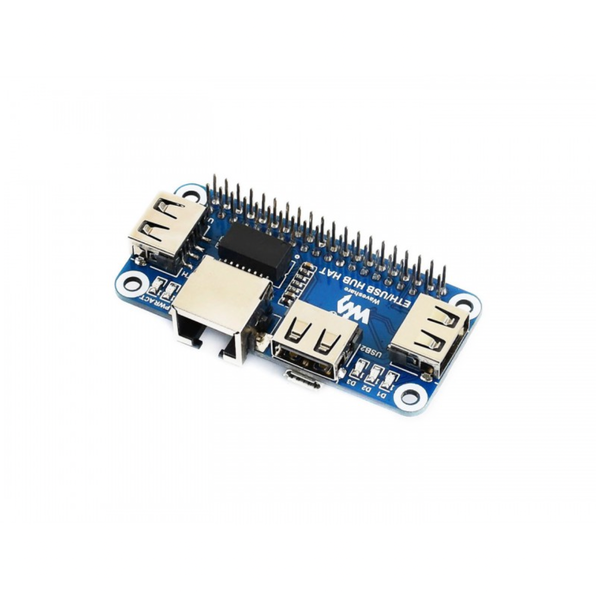 High - Performance Ethernet and USB Hub HAT Accessory for Raspberry Pi with 1x RJ45 and 3x USB Ports