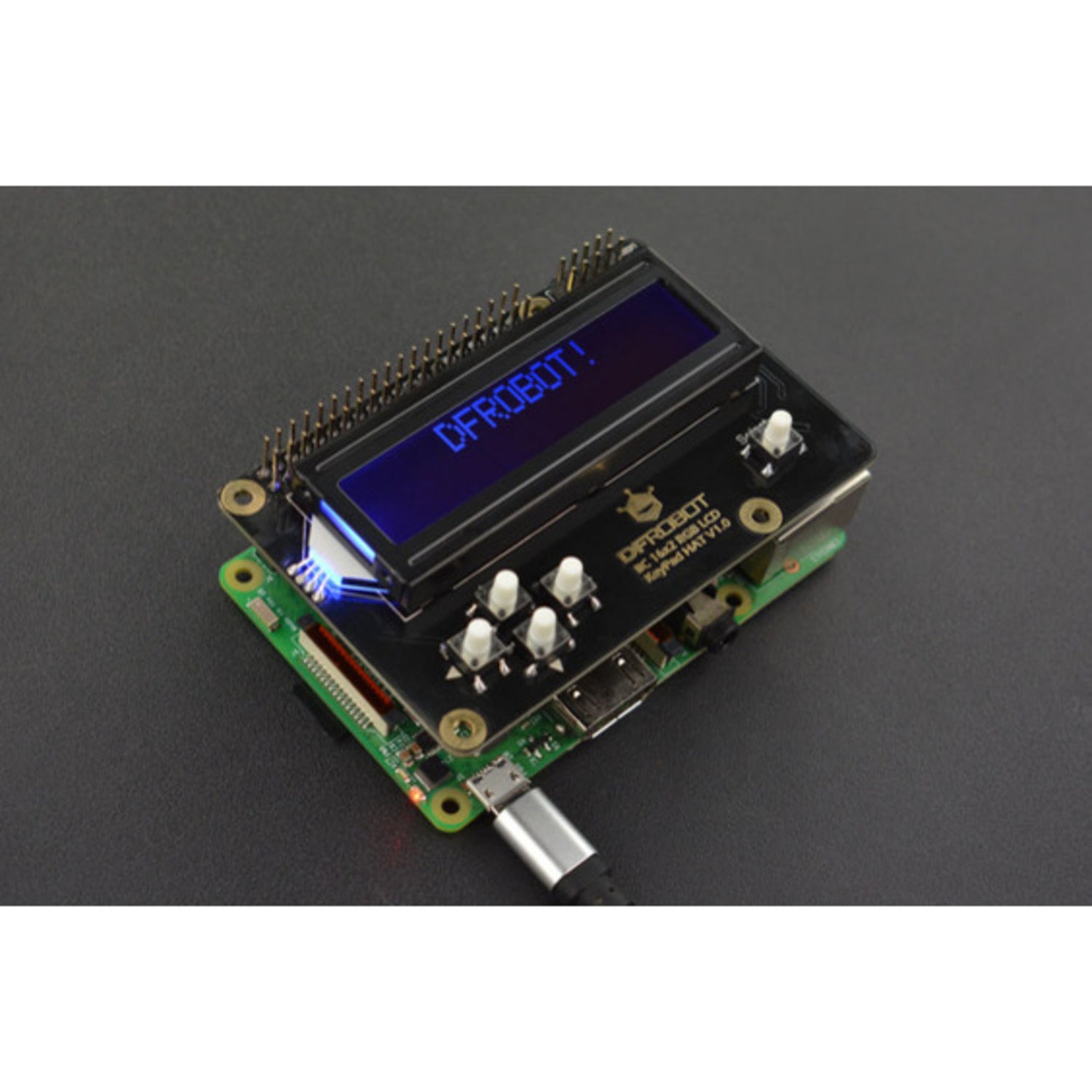 16x2 IIC RGB LCD Keypad HAT Version 1.0 (Black) - A Premium Add - on for Raspberry Pi