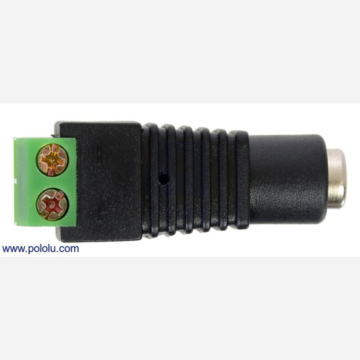 5.5 × 2.1 mm DC Barrel Jack to 5mm-Spaced 2-Pin Terminal Block Adapter