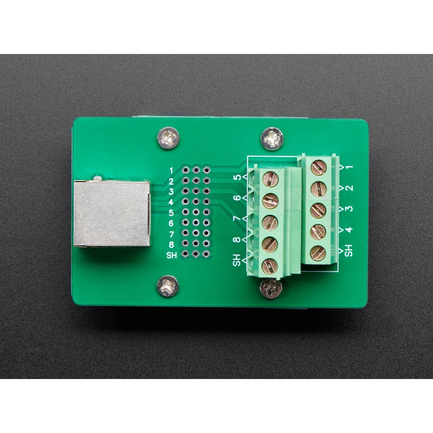 DIN Rail Mountable Right Angle RJ-45 to Terminal Block Adapter for Simplified Wiring