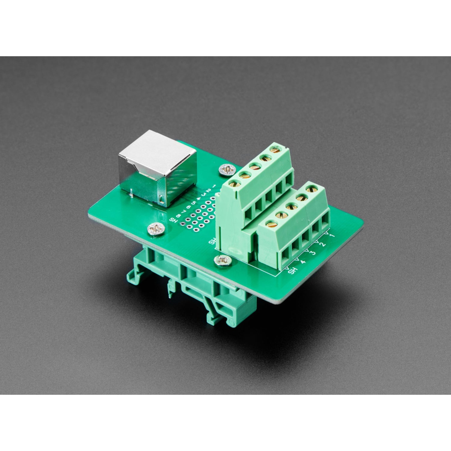 DIN Rail Mountable Right Angle RJ-45 to Terminal Block Adapter for Simplified Wiring