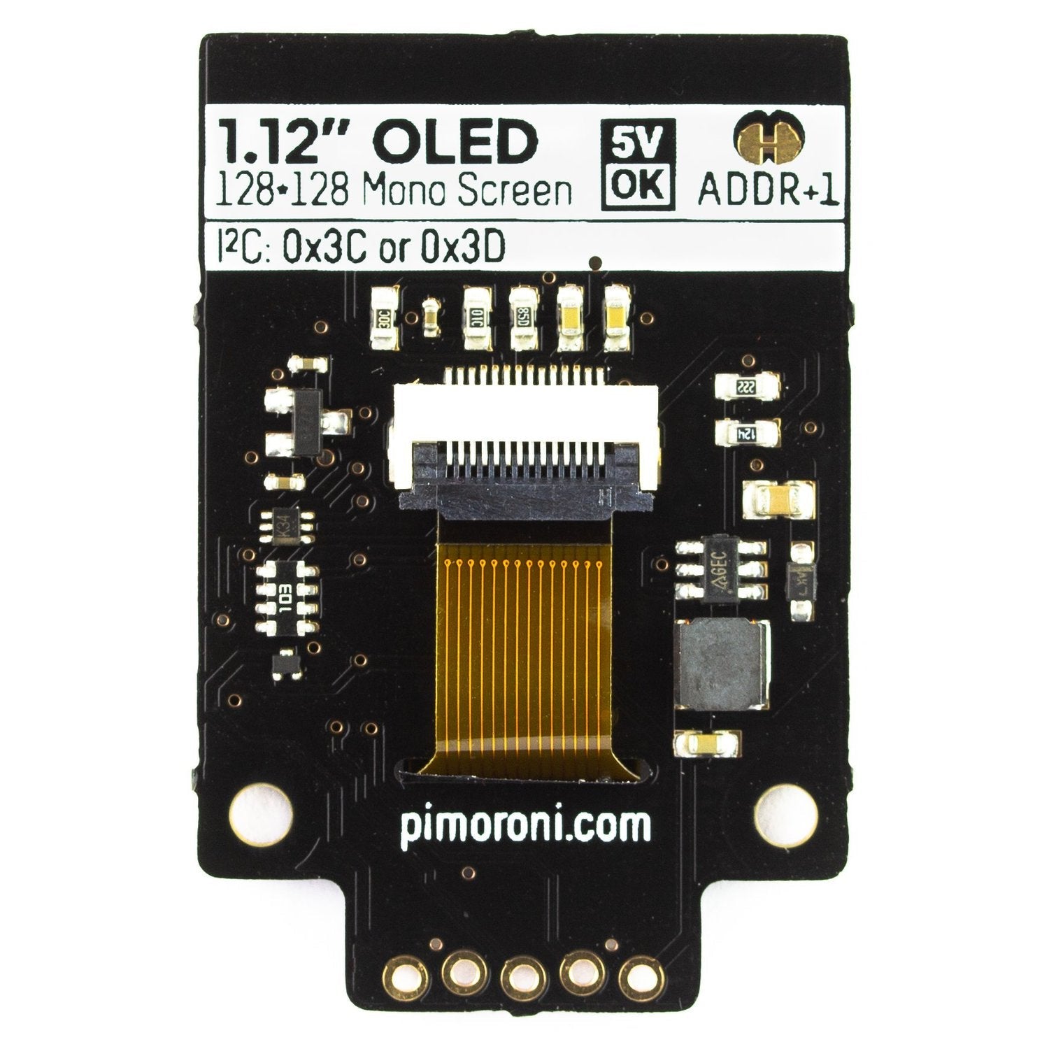 1.12 - inch Monochrome OLED (128x128, White/Black) Breakout Board for Raspberry Pi and Arduino Projects