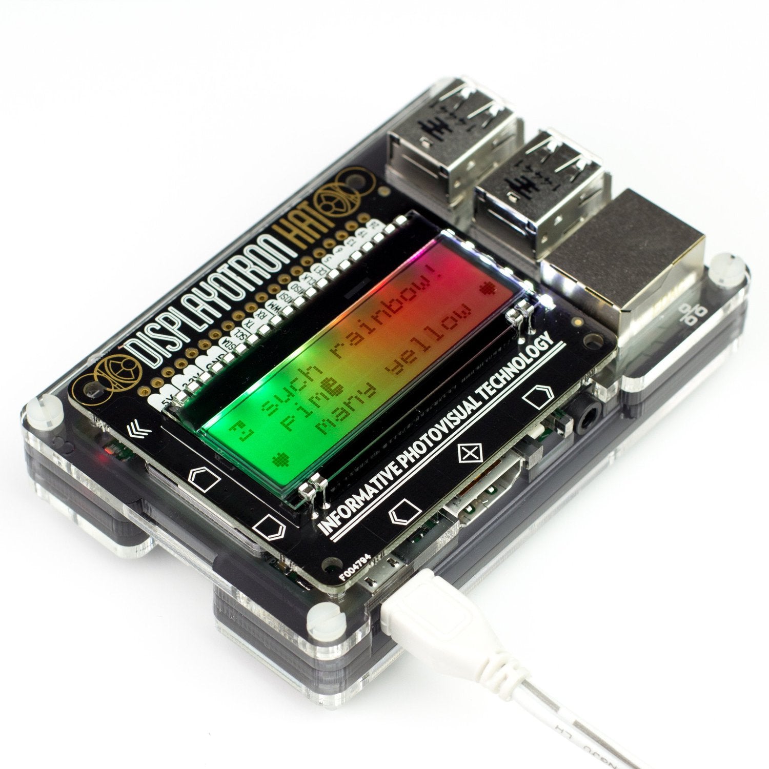 Display-O-Tron Raspberry Pi HAT for Colorful Character Display and Button Inputs