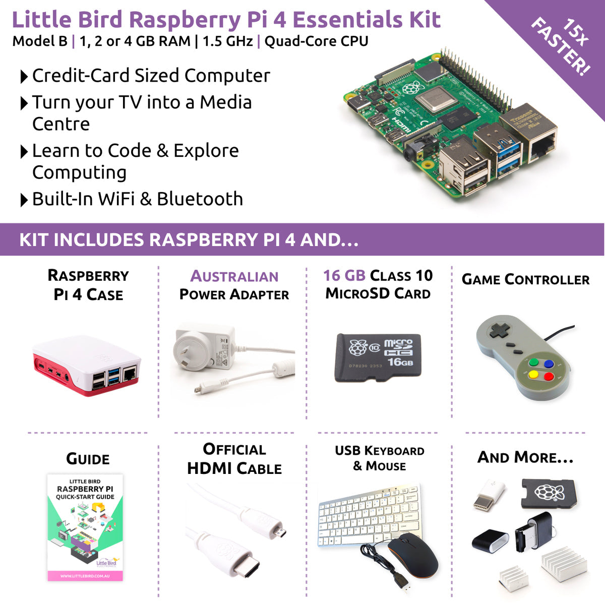 Little Bird Complete Starter Kit for Raspberry Pi 4 with 4GB Memory