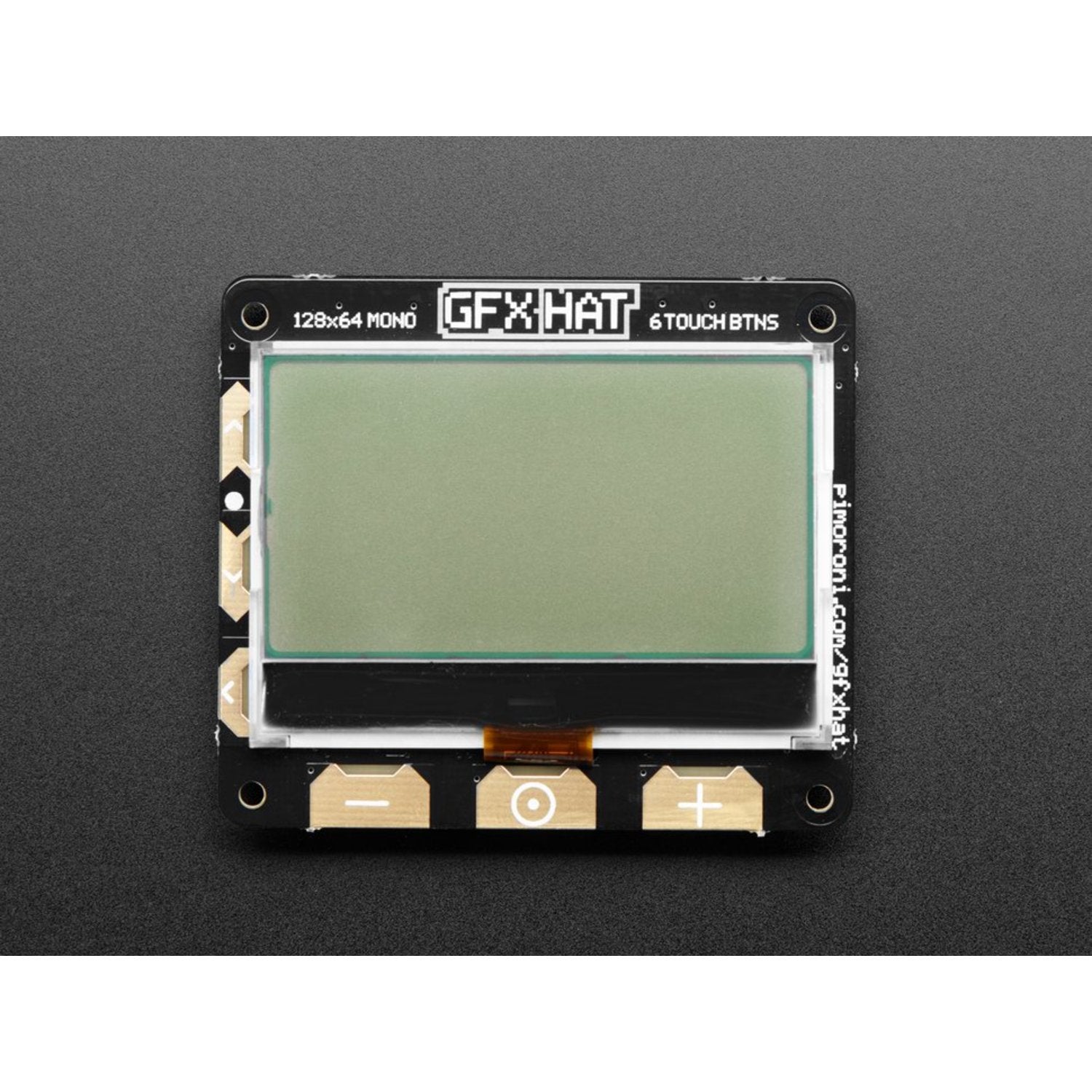 Pimoroni GFX HAT - A Premium 128x64 LCD Display Module with RGB Backlight and Six Capacitive Touch Buttons for Raspberry Pi Projects