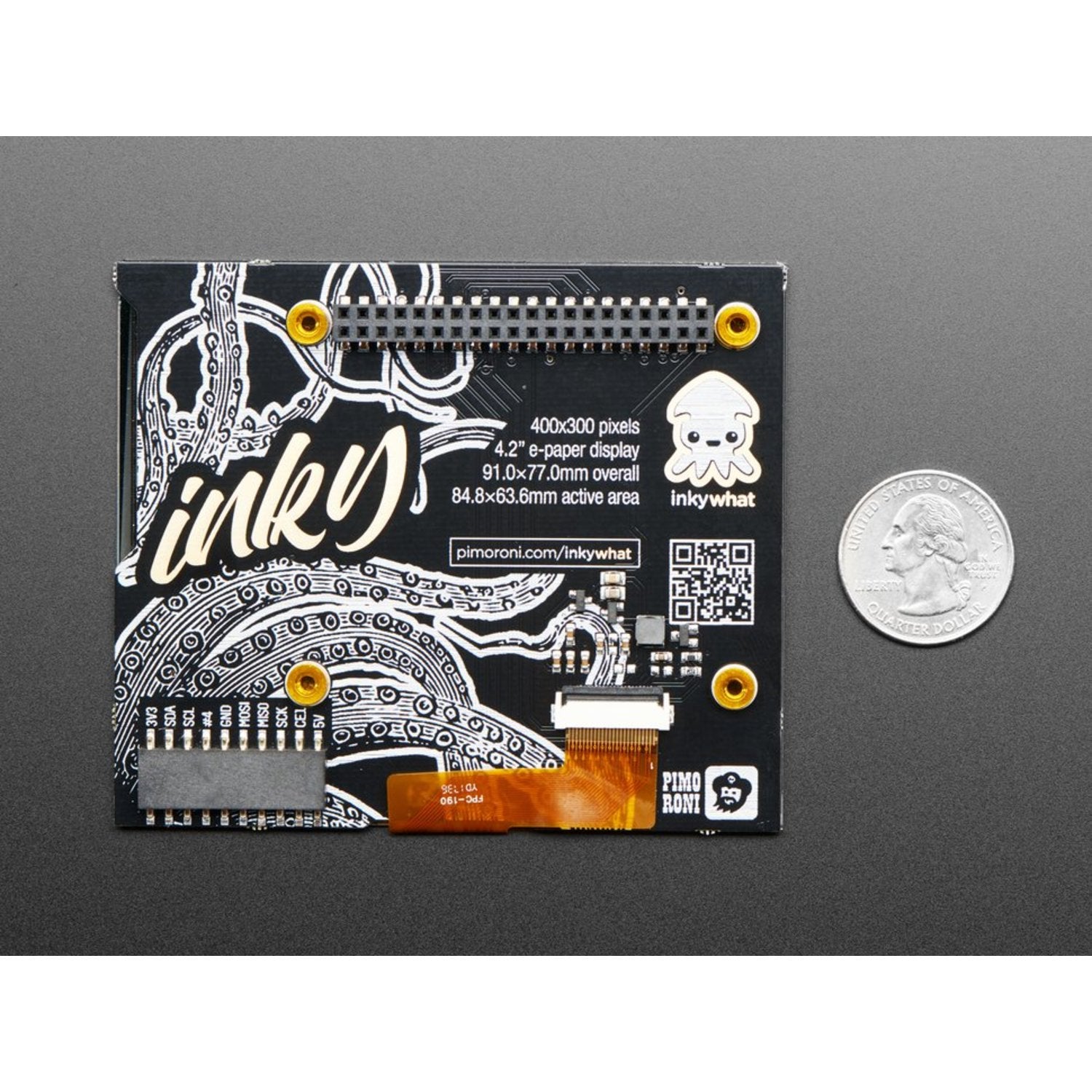 Pimoroni Inky wHAT Electronic Paper Display Module - Featuring Red, Black, and White Colors
