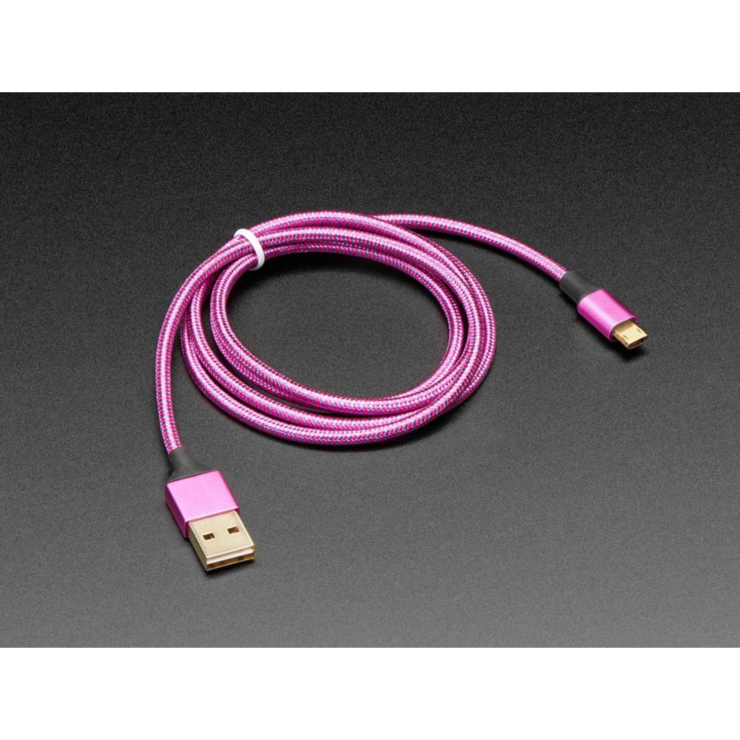 1m Long Fully Reversible USB A to Micro B Cable in Trendy Pink/Purple