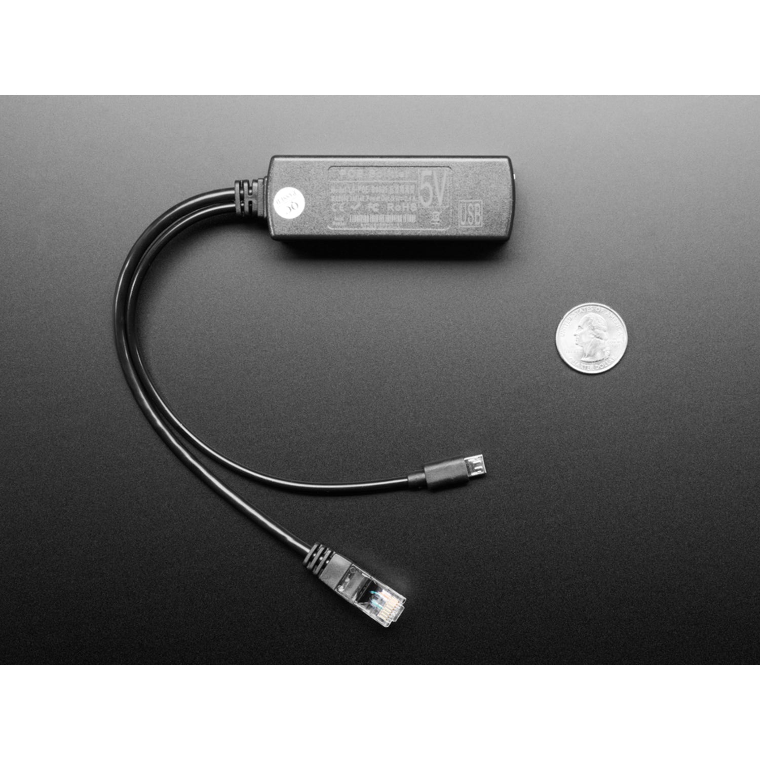 Isolated 12W 5V 2.4 Amp PoE Splitter with MicroUSB Plug