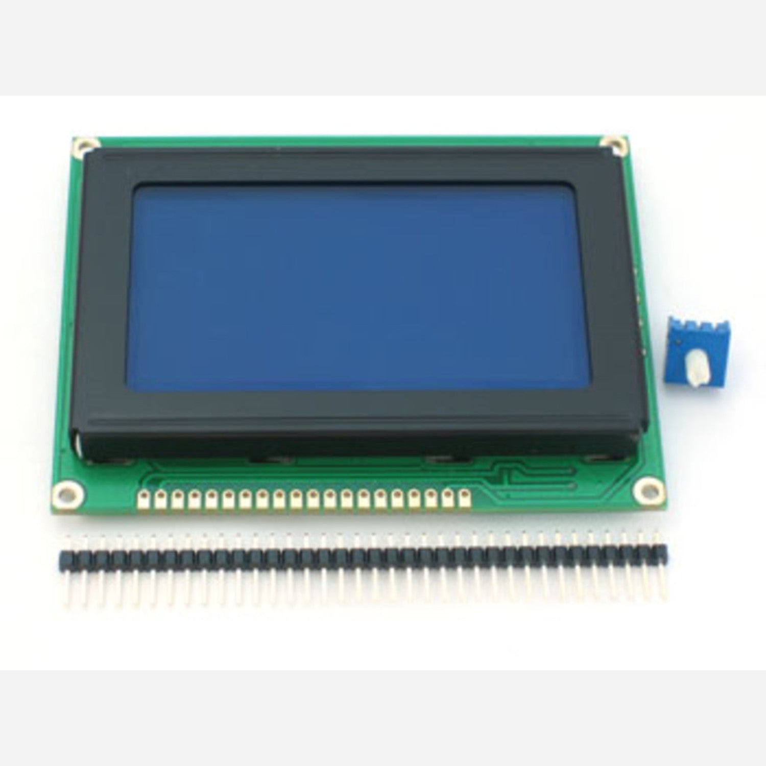 KS0108 Graphic LCD 128x64 with Extras - White Pixels on Blue Backing