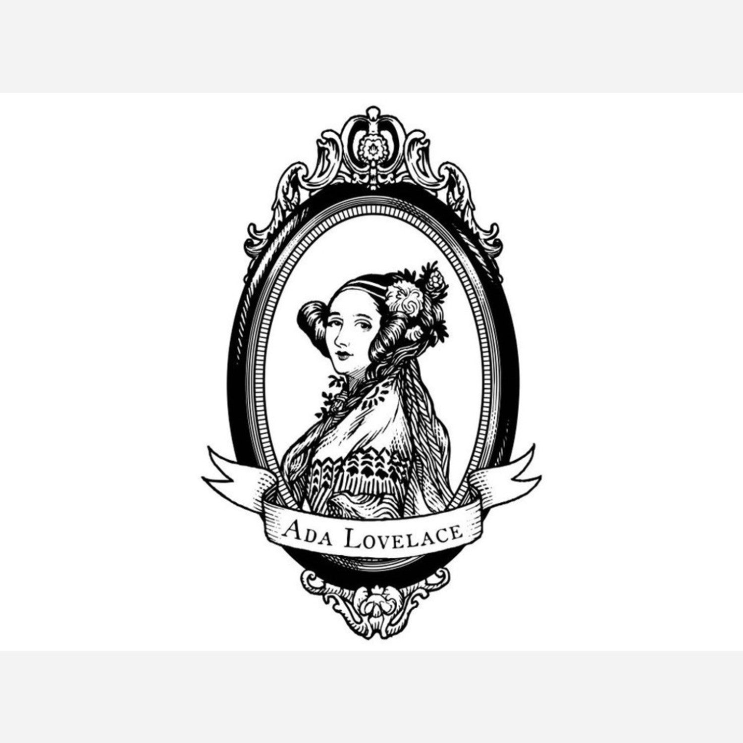 Large Oval Black and White Sticker Featuring Ada Lovelace, the World's First Computer Programmer