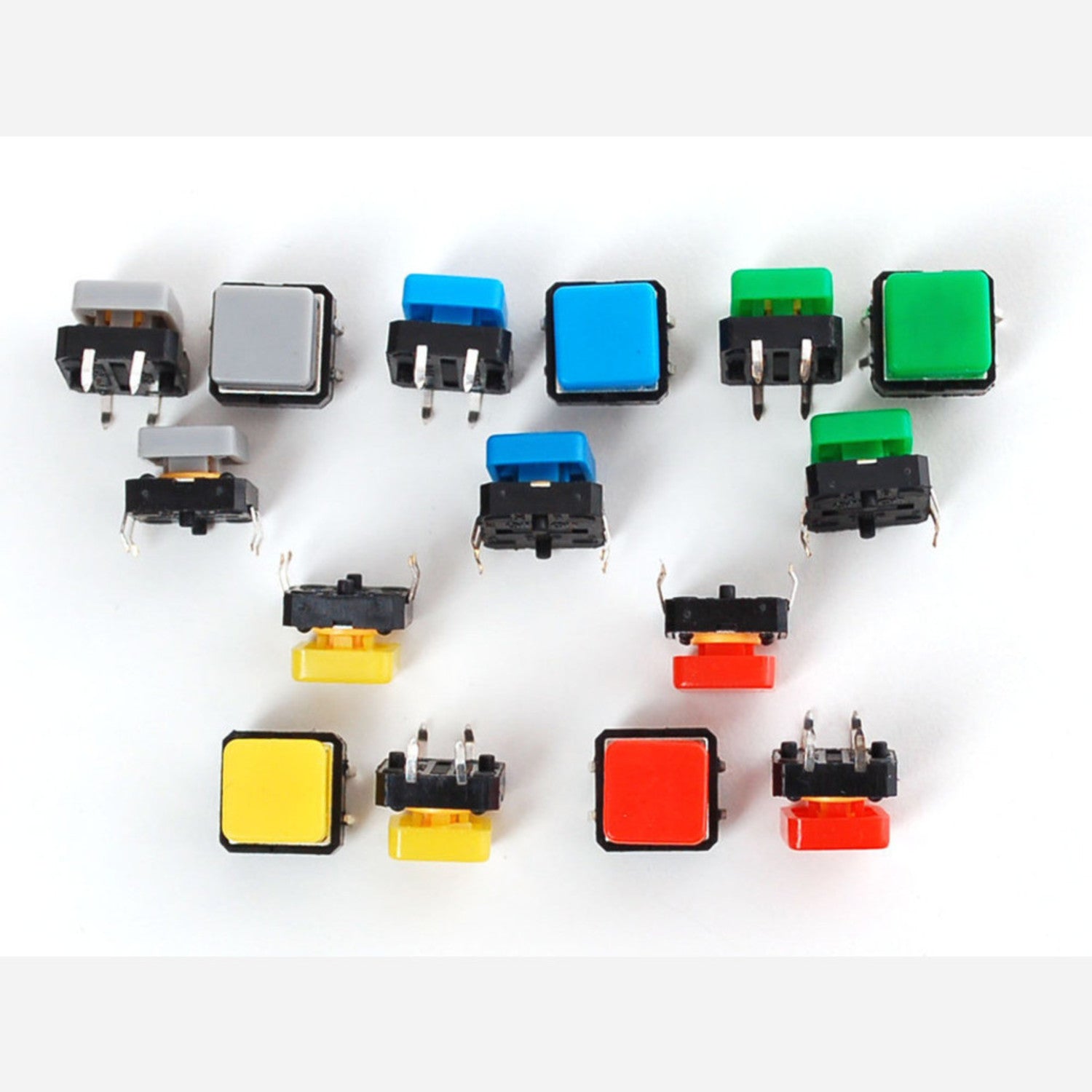 Assortment of 15 Colorful Square Tactile Button Switches for Electronic Projects