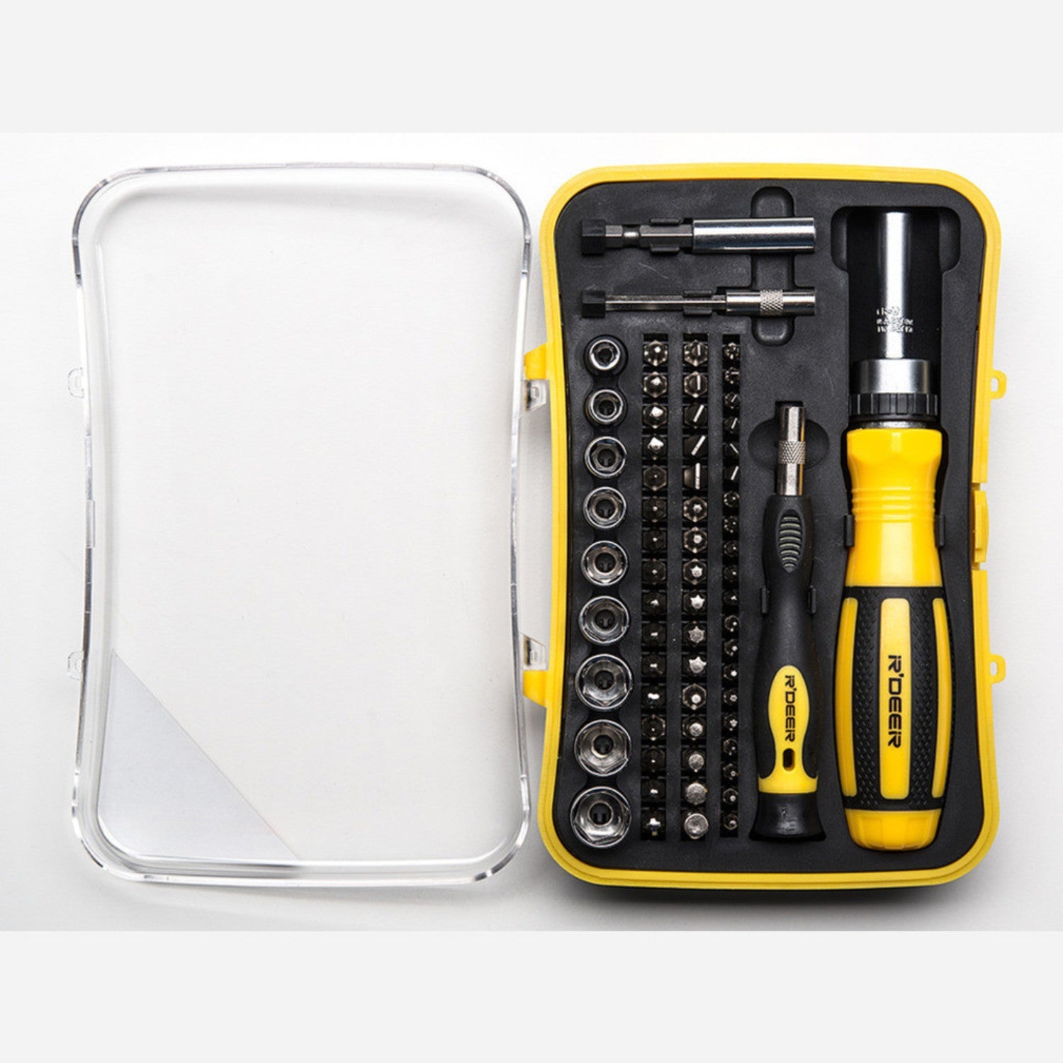 High - Quality 65 - Piece Set of Ratchet Screwdriver and Tool Bits for Disassembly and Assembly