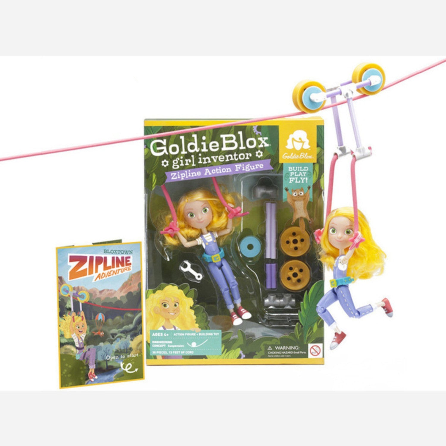 Goldie Blox Action Figure Set with 13-Foot Zipline for Kids' Action Fun