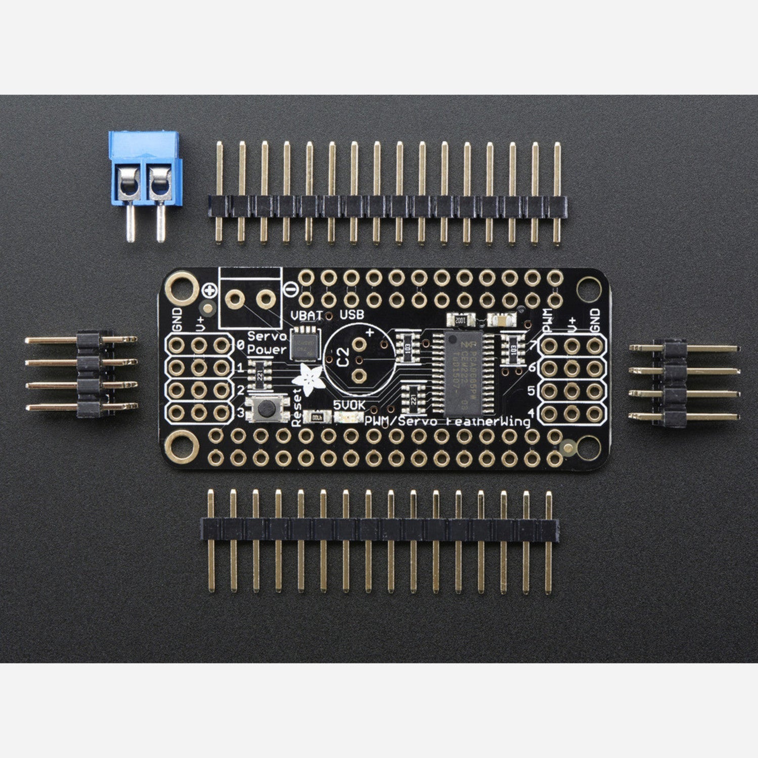 8-Channel Pulse Width Modulation (PWM) or Servo Add-on FeatherWing Compatible with All Feather Boards