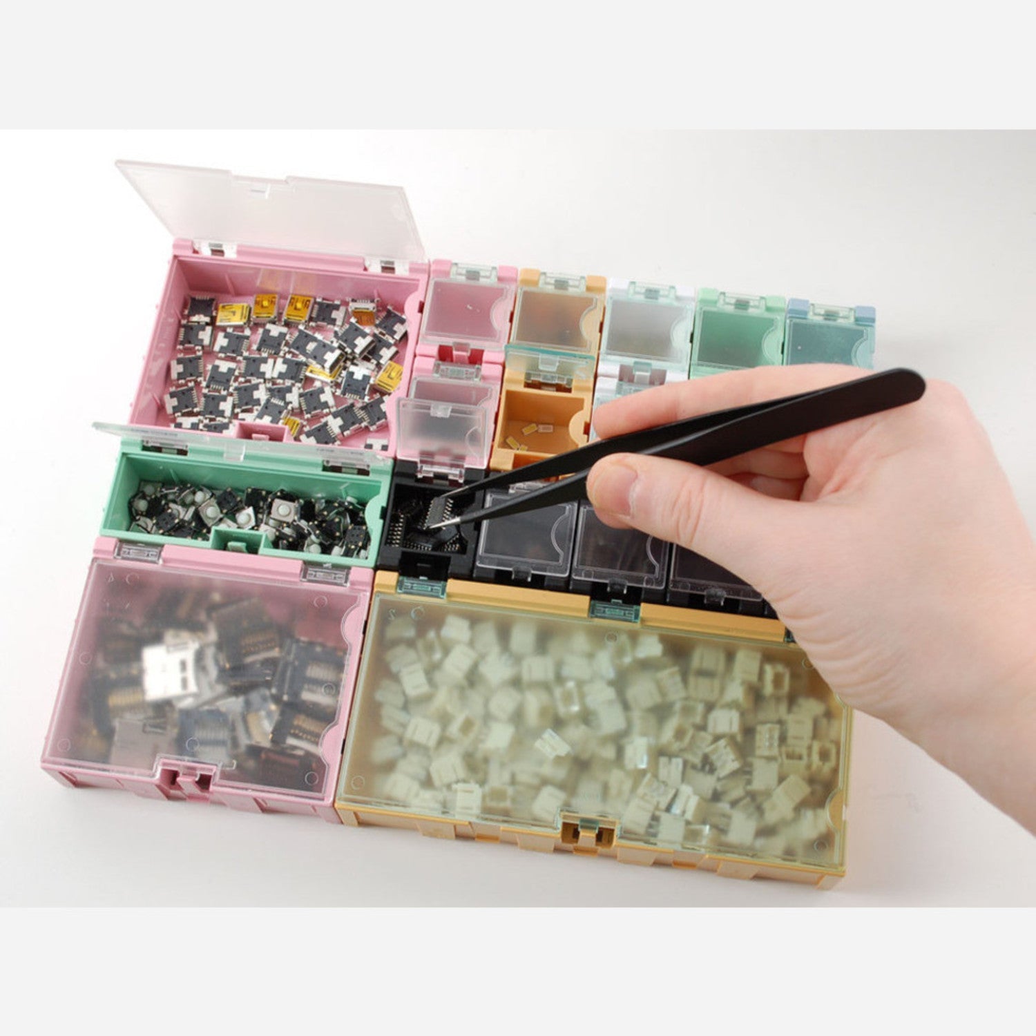 2-Pack Pink Medium Modular Snap Boxes for SMD Component Storage