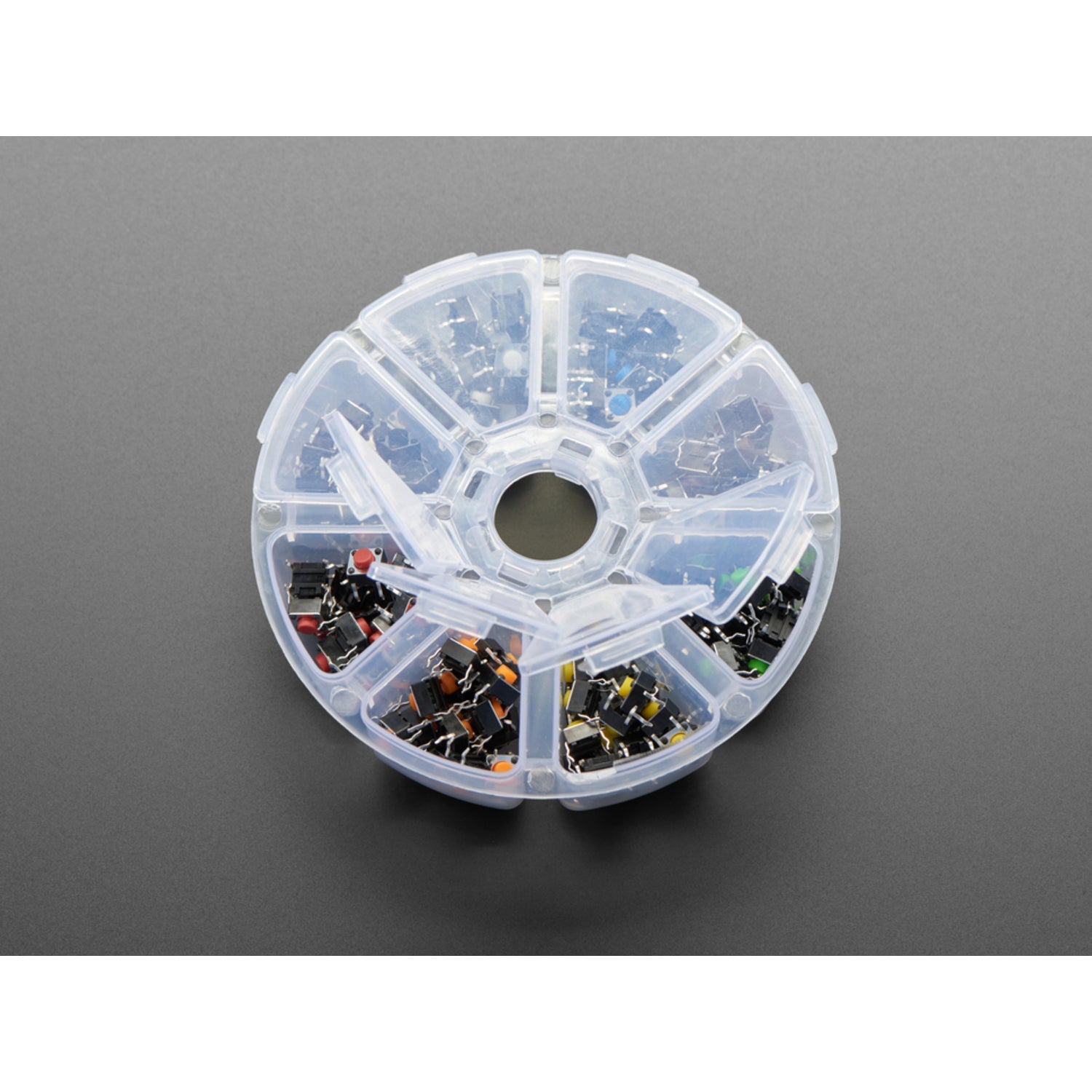 Deluxe 6mm Rainbow Tactile Button Party Tray Set - 160 Pieces of Mini Tactile Switch Buttons