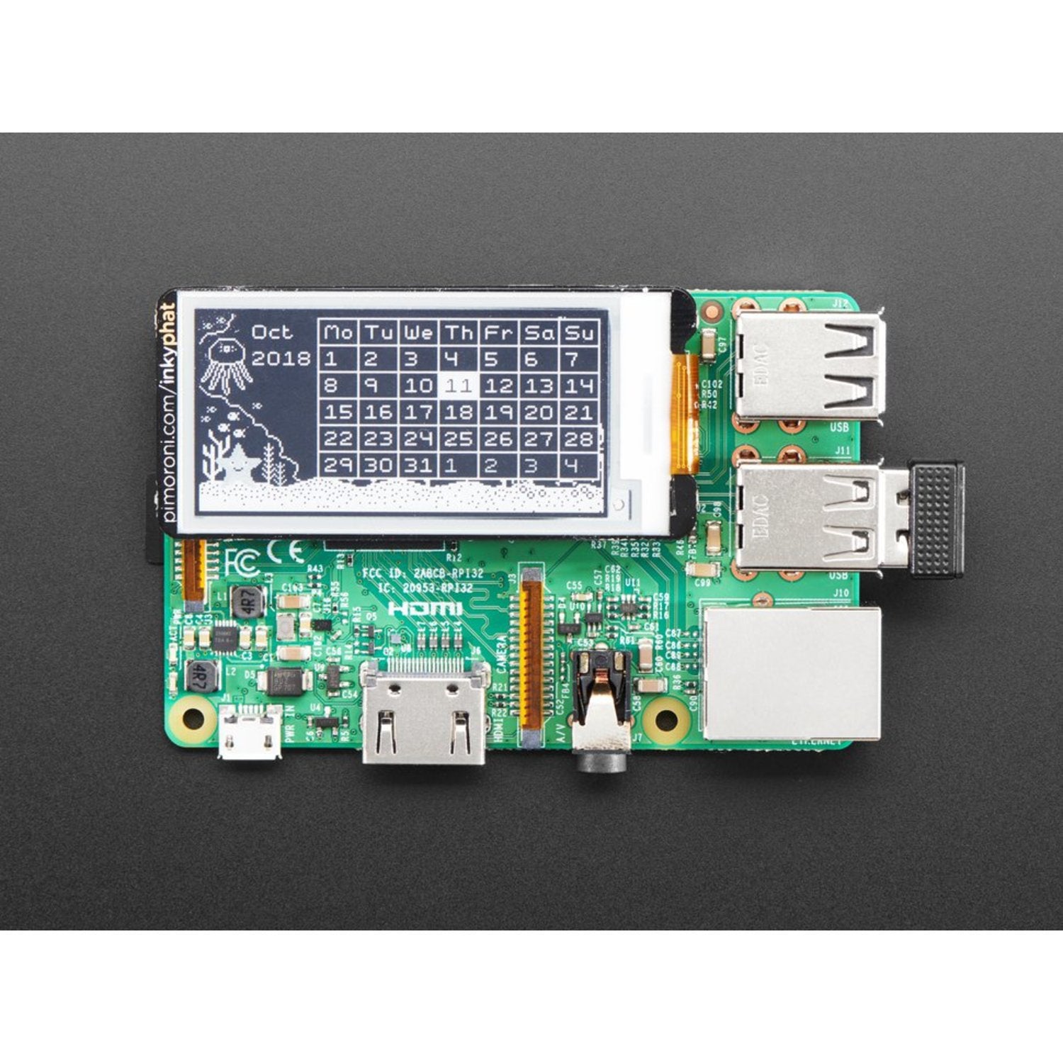 Pimoroni Inky pHAT Monochrome eInk Display - Ideal for Raspberry Pi Projects (Black/White)