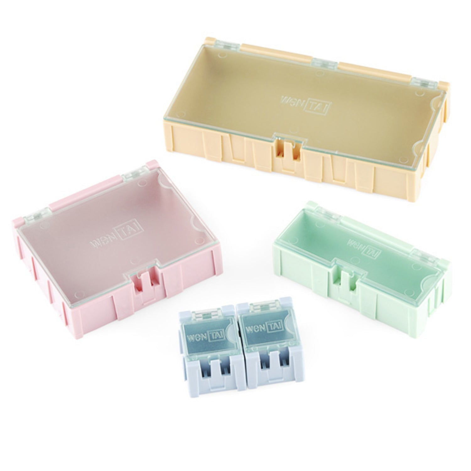Set of 4 Medium-sized Modular Transparent Plastic Storage Boxes for Organizing Small Parts