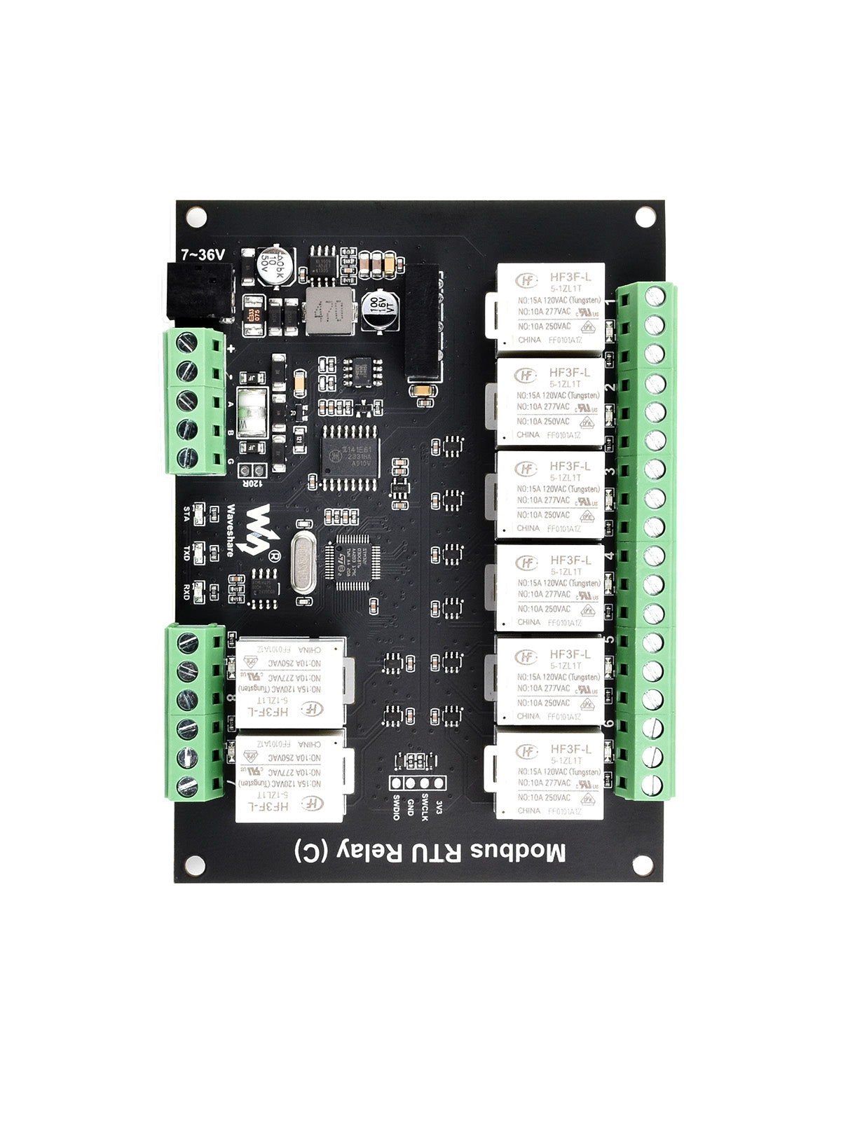 8-Channel Rail-Mounted Modbus RTU Latching Relay Module (C) with RS485 Interface