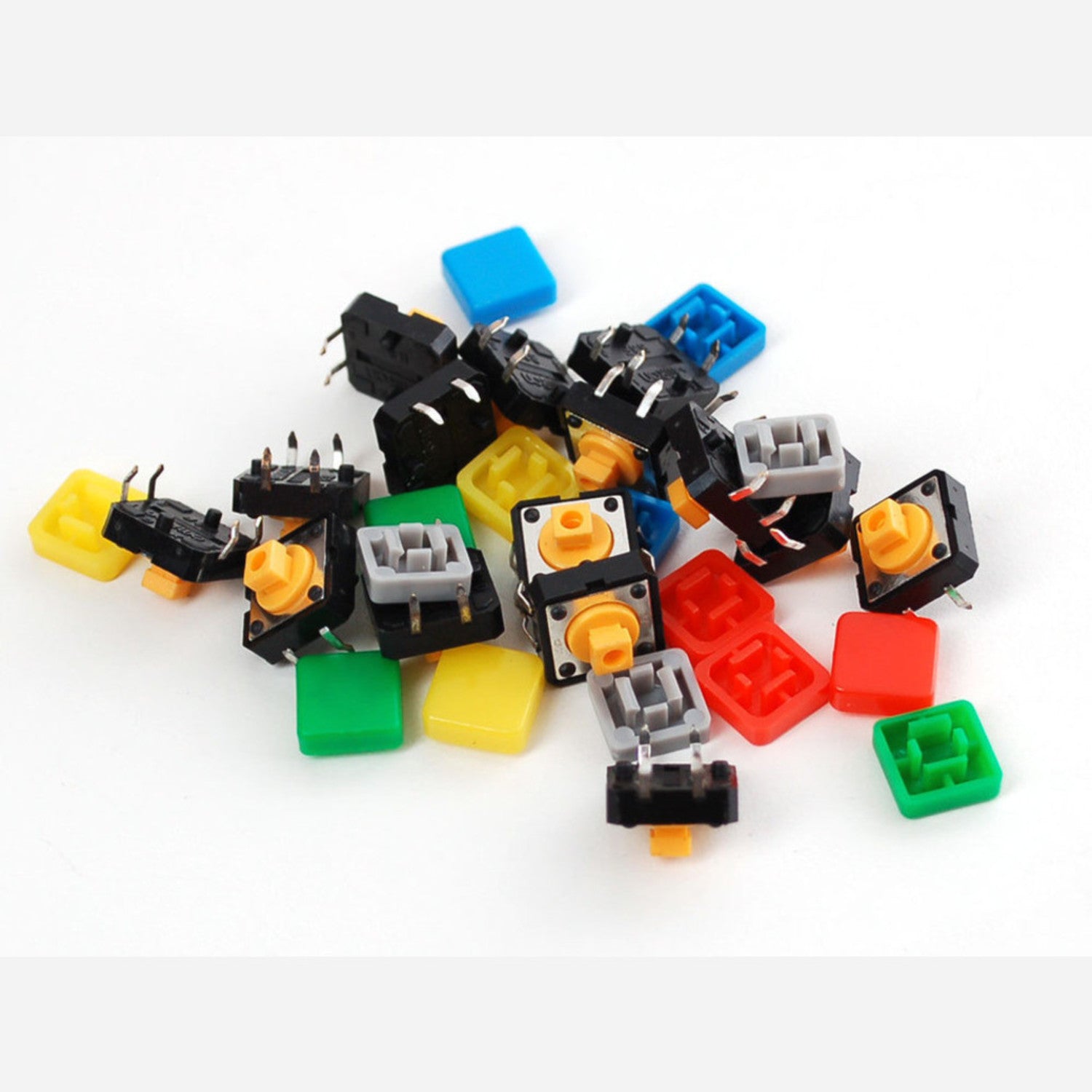 Assortment of 15 Colorful Square Tactile Button Switches for Electronic Projects