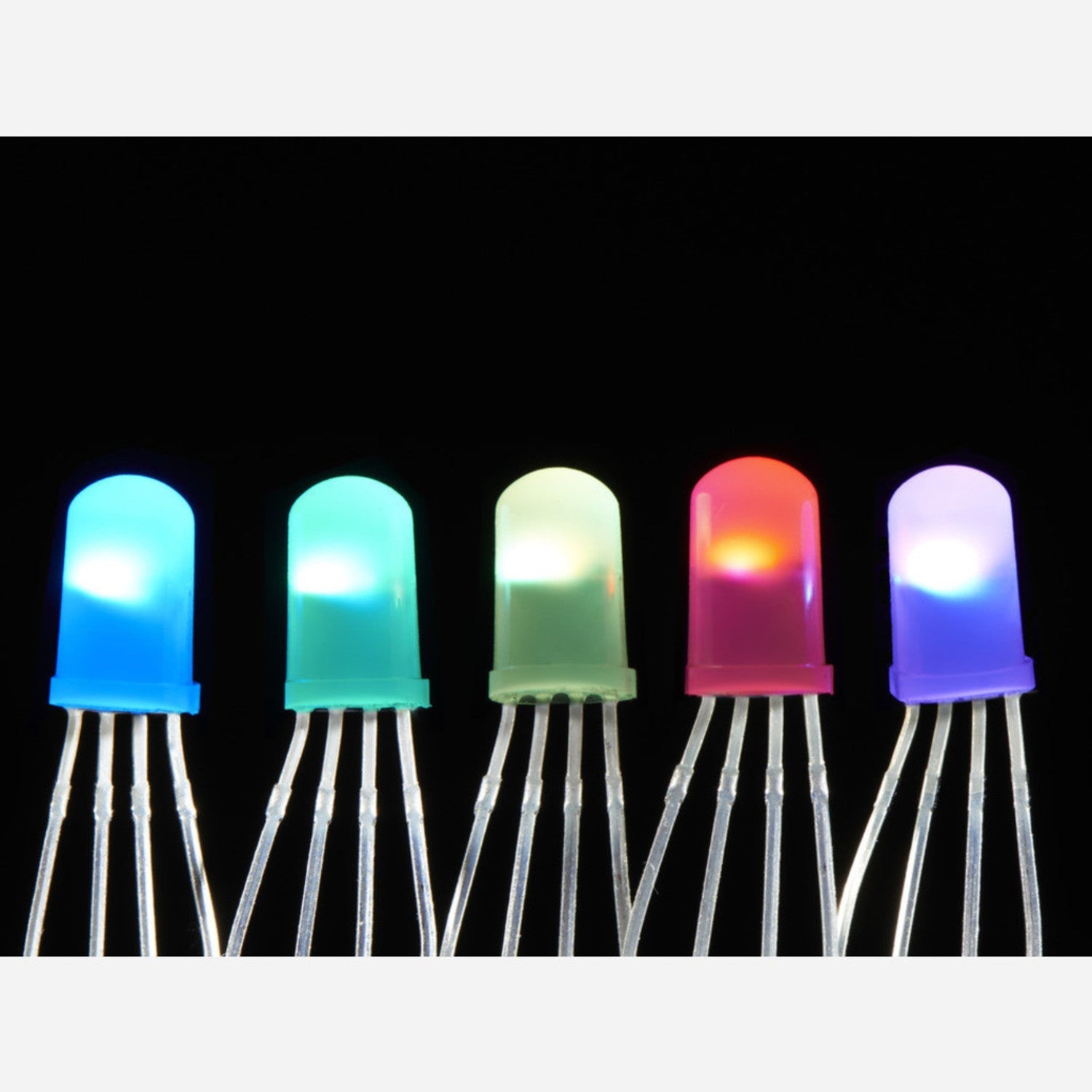 5-Pack of NeoPixel Diffused 5mm Through-Hole Light Emitting Diodes