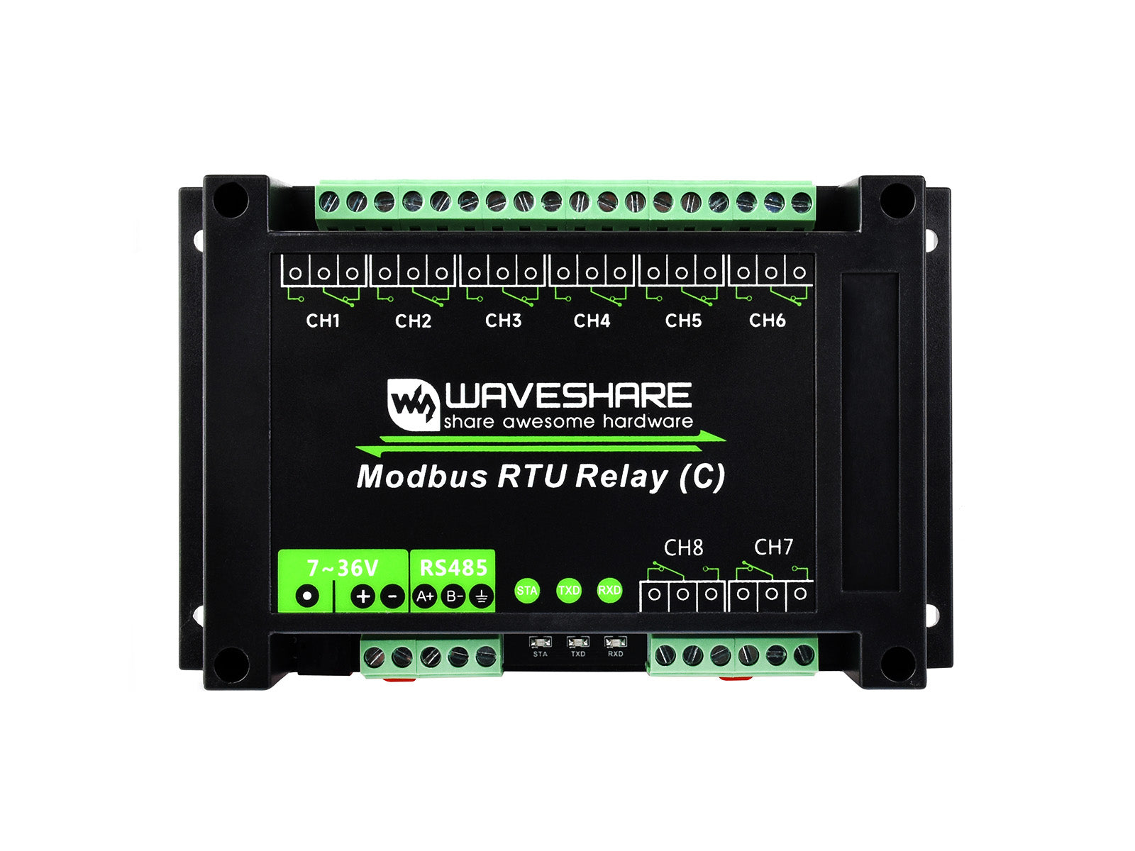 8-Channel Rail-Mounted Modbus RTU Latching Relay Module (C) with RS485 Interface