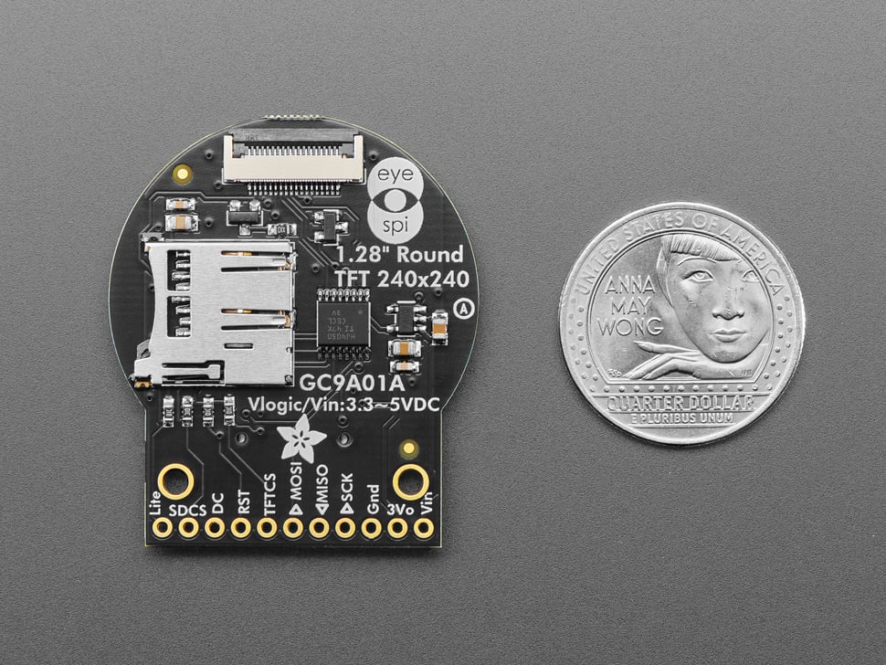 Adafruit 1.28-Inch 240x240 Resolution Round TFT LCD Display Module with MicroSD Card Slot for Microcontrollers and Microcomputers