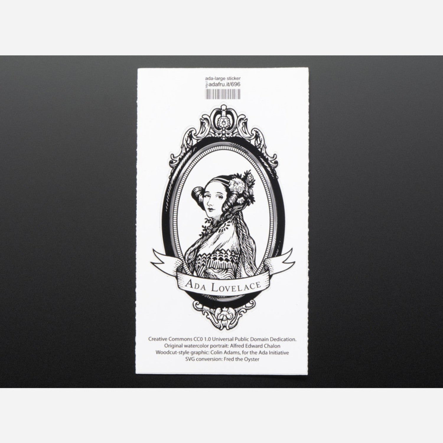 Large Oval Black and White Sticker Featuring Ada Lovelace, the World's First Computer Programmer