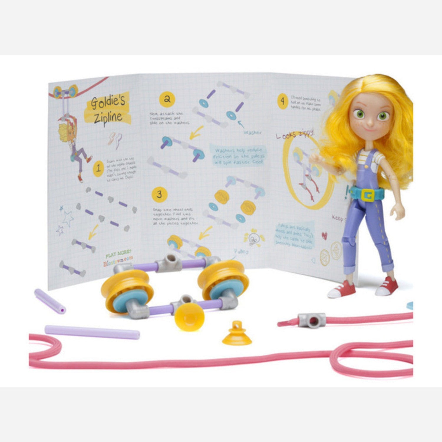 Goldie Blox Action Figure Set with 13-Foot Zipline for Kids' Action Fun