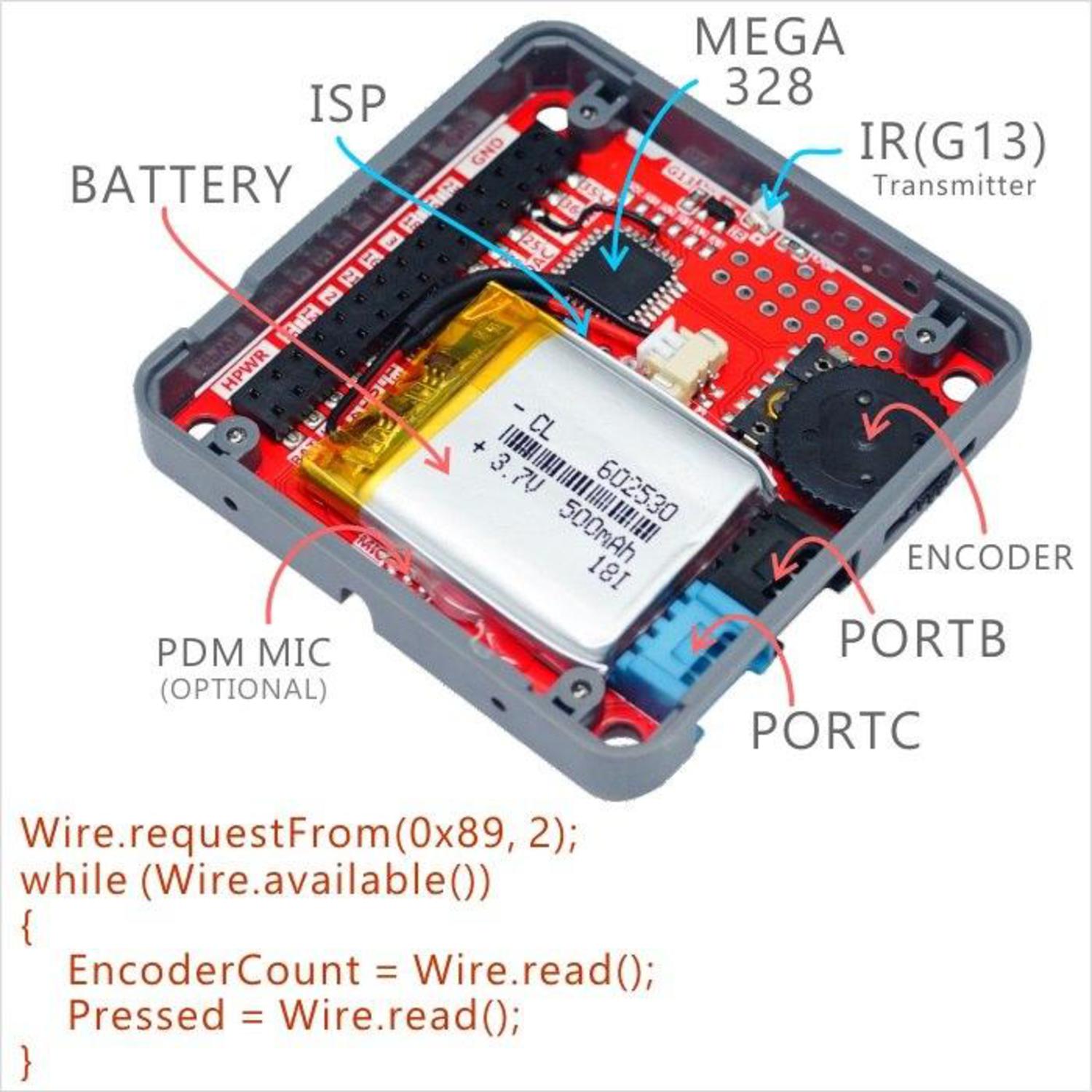 Advanced PLUS Encoder Module with MEGA328P and 500mAh Rechargeable Battery for Enhanced Hardware Functionality