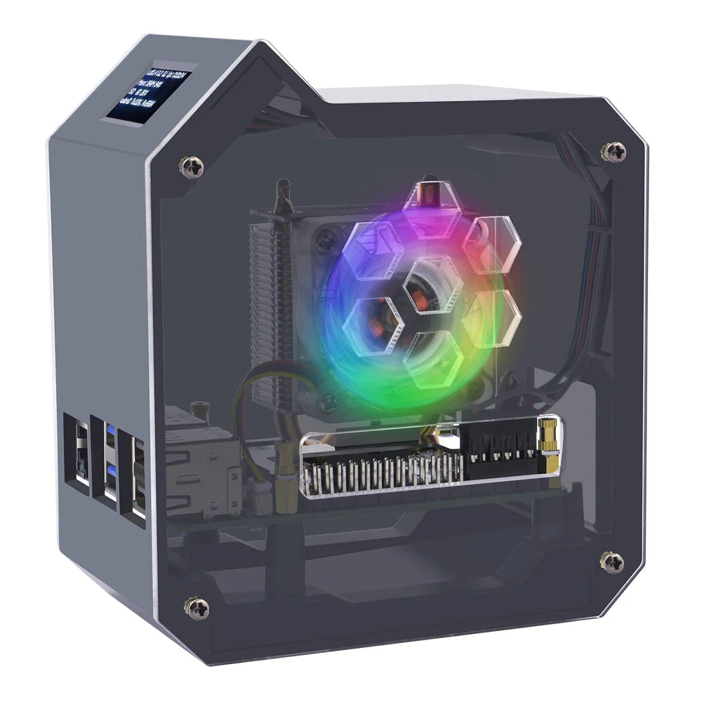Upgraded Mini Tower Kit with LED Cooler and OLED for Raspberry Pi 5