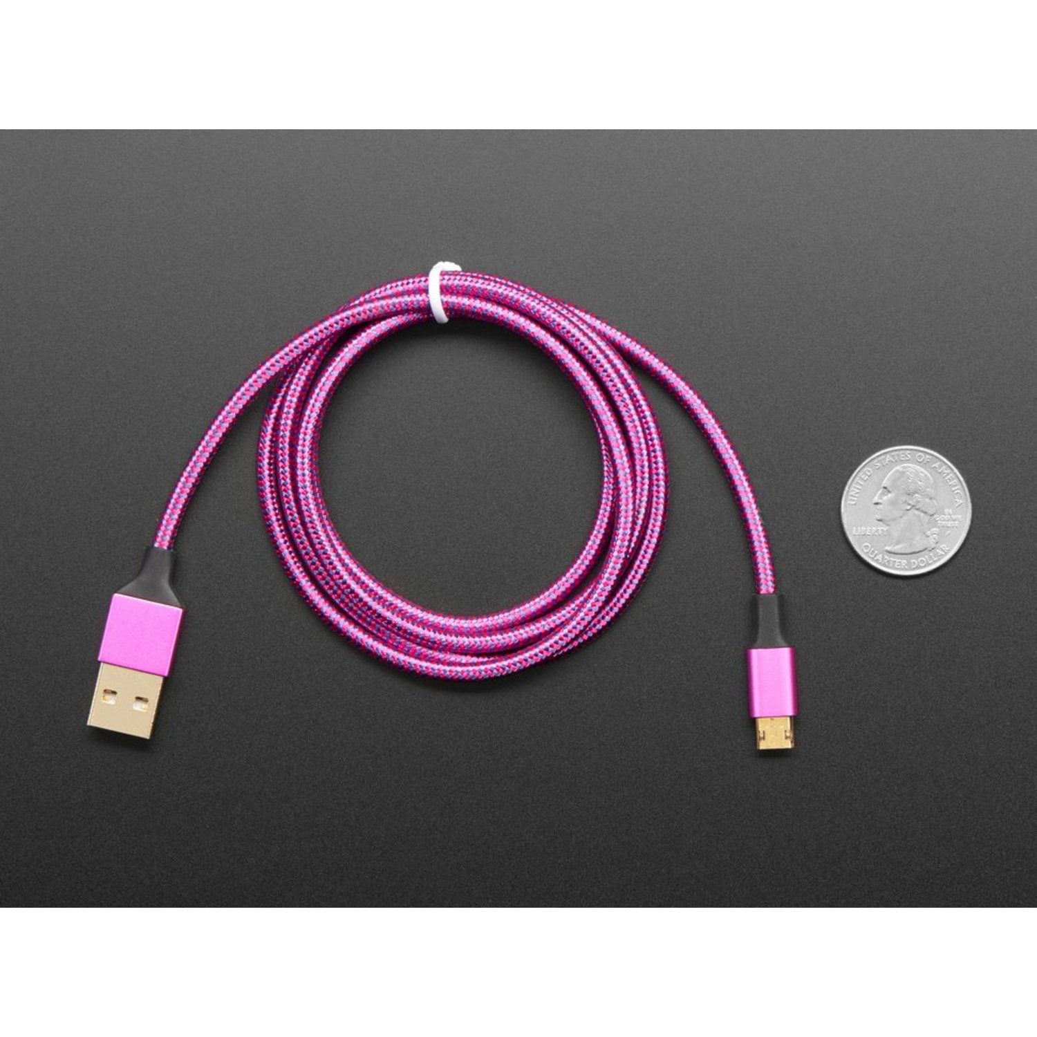 1m Long Fully Reversible USB A to Micro B Cable in Trendy Pink/Purple