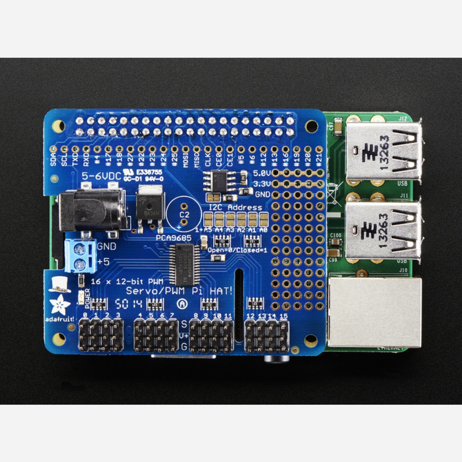 Adafruit Mini Kit: 16-Channel PWM / Servo HAT for Raspberry Pi